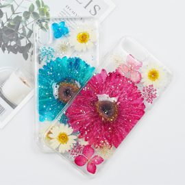 Big red blue flower daisy resin floral clear phone case