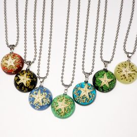 Handicraft starfish round pendant necklace artificial amber chain fashion jewelry necklaces