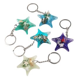  Cute real resin starfish beach keychains star shape with sea snail souvenir keychain wholesale