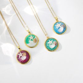 Starfish Shell Epoxy Resin Necklace Ocean Series Glow In The Dark Semicircle Pendant Necklace