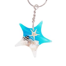 Cute real starfish beach keychains star shape with sea snail souvenir keychain wholesale
